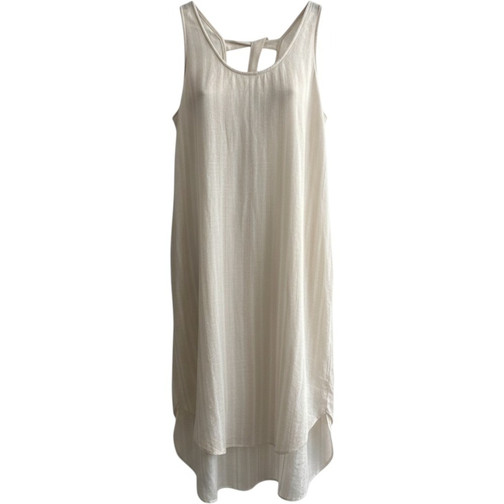 Cloth & Stone Anthropologie Ivory Striped Sleeveless Midi Dress Tie Back Small